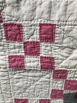 Beautiful Vintage Handmade Pink Irish Chain Patchwork Quilt 78 X 78