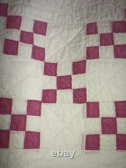 Beautiful Vintage Handmade Pink Irish Chain Patchwork Quilt 78 X 78