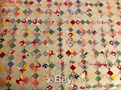 Beautiful Vintage Quilt Four-Square Diamonds Completely Hand Made