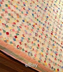 Beautiful Vintage Quilt Four-Square Diamonds Completely Hand Made