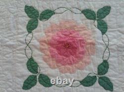 Beautiful Vintage Rose of Sharon Hand Appliqued/Hand Quilted Quilt 74 x 90