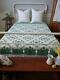 Beautifully Graphic! Vintage Cottage 30s Green & White Quilt 86x72