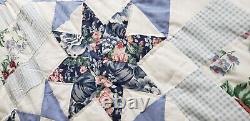 Blue 8 Point Star With Floral Squares Vintage Quilt 97x 88