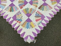 Bright Vintage Handmade Grandmother's Fan Quilt 1940's 100% Cotton 72 x 86