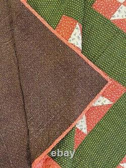 C1880s Antique Hand Stitched Quilt Eight Pointed Star Green, Turkey Red