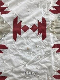 C1900 Antique Vintage Red White Graphic Quilt Old Handmade Civil War