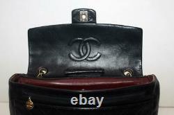 CHANEL Black Aged Calfskin Leather Classic Flap Bag Chain Strap Shoulder Bag VTG