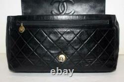 CHANEL Black Aged Calfskin Leather Classic Flap Bag Chain Strap Shoulder Bag VTG