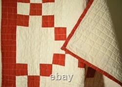 CLASSIC Vintage 1880's Red & White Nine Patch Antique Crib Quilt