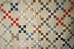 CLASSIC Vintage Nine Patch Antique Patchework Quilt 19th Century Fabrics