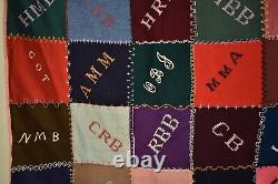 COLORFUL Vintage Wool One Patch Checkerboard Antique Quilt Signed & Dated 1923