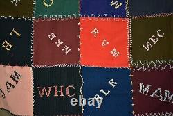 COLORFUL Vintage Wool One Patch Checkerboard Antique Quilt Signed & Dated 1923