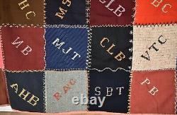 COLORFUL Vintage Wool One Patch Checkerboard Antique Quilt Signed & Dated 1923