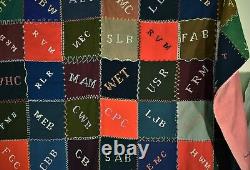 COLORFUL Vintage Wool One Patch Checkerboard Antique Quilt Signed & Dated 1923