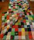 Cabin Country Vtg Hand Made Sewn 4.5 Squares Bed Quilt Large 90x94 Heavy Xmas