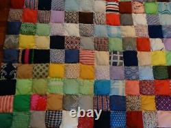 Cabin Country Vtg Hand Made Sewn 4.5 Squares Bed QUILT Large 90x94 Heavy XMAS