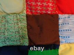 Cabin Country Vtg Hand Made Sewn 4.5 Squares Bed QUILT Large 90x94 Heavy XMAS