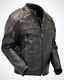 Cafe Racer Quilted Distressed Vintage Motorcycle Leather Jacket Mens Bikers