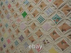 Cathedral Window Hand Made Quilt Beautiful 80x 80 Vintage