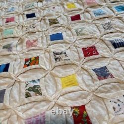 Cathedral Window Quilt Hand Stitched With Pillow 78x85 Full Vintage