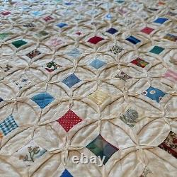 Cathedral Window Quilt Hand Stitched With Pillow 78x85 Full Vintage