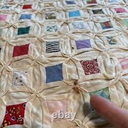 Cathedral Window Quilt Hand Stitched With Pillow 78x85 Full Vintage