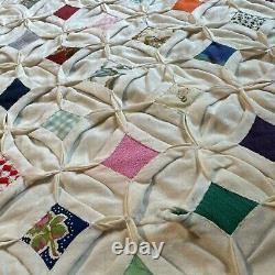 Cathedral Window Quilt Hand Stitched With Pillow 78x85 Full Vintage