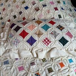 Cathedral Window Quilt Hand Stitched With Pillow 78x85 Full Vintage