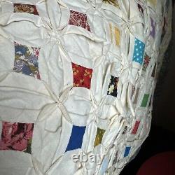 Cathedral Window Quilt Hand Stitched With Pillow 78x85 Full Vintage