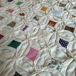 Cathedral Window Quilt Hand Stitched With Pillow 78x85 Full Vintage