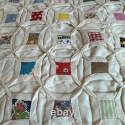 Cathedral Window Quilt Hand Stitched With Pillow 78x85 Full Vintage