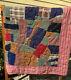 Charming Twin/full Sized Vintage Handmade Crazy Quilt Blanket With Hand Ties