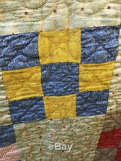Charming Vintage 9 Patch Hand Made Throw or Display Quilt