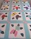 Charming Vintage Pansy Flower & Butterfly Applique Quilthand Quilted 62x82