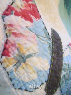 Charming Vintage PANSY FLOWER & BUTTERFLY Applique QuiltHand Quilted 62x82