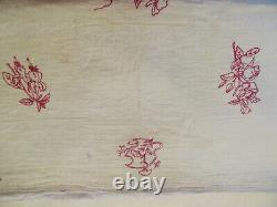 CharmingEarly 1900s Antique RED WORK Embroidered QuiltHand Quilted 80x80