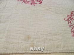 CharmingEarly 1900s Antique RED WORK Embroidered QuiltHand Quilted 80x80