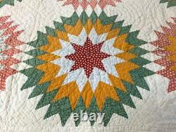 Cheddar Red Green! PA c 1890-1900 Blazing Stars QUILT Antique Hearts Applique Br