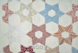Cheery Vintage 30's Touching Stars Antique Quilt Novelty Prints