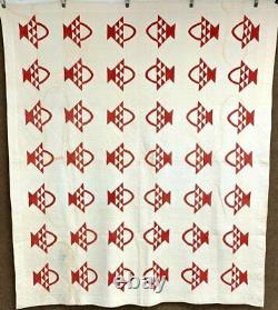 Christmas Red! PA c 1890-1900 Baskets QUILT Antique Fine Quilting