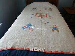 Circus Clown Elephant Lion Child Baby Crib Vintage Quilt Handmade Large 46X64