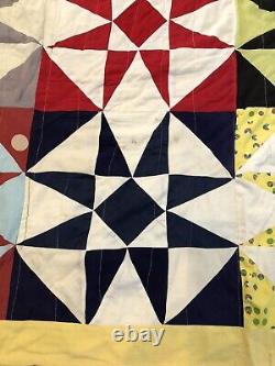 Colorful vintage hand-made star-pieced quilt