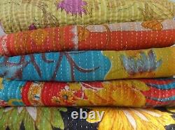 Cotton recycle kantha indian handmade floral bedding sofa decor quilts for gifts