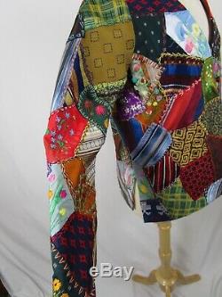 Crazy Quilt Jacket Vintage 60's 70's Hand Pieced Lined Long Sleeve M-L