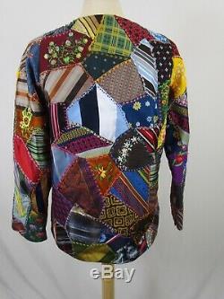 Crazy Quilt Jacket Vintage 60's 70's Hand Pieced Lined Long Sleeve M-L