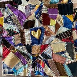Crazy Quilt Pieces Antique Unfinished Multicolor Square Shaped 1870s Set Of 5