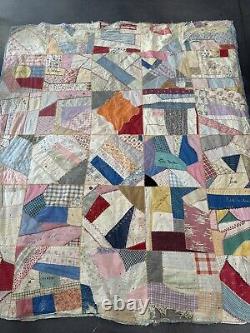 Crazy quilt vintage 1928 HANDMADE, ANTIQUE, EMBROIDERED, UNIQUE 72x85 Folk Art