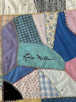 Crazy quilt vintage 1928 HANDMADE, ANTIQUE, EMBROIDERED, UNIQUE 72x85 Folk Art