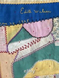 Crazy quilt vintage 1928 HANDMADE, ANTIQUE, EMBROIDERED, UNIQUE 72x85 Folk Art