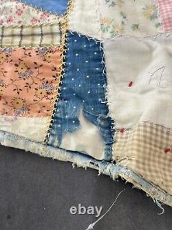 Crazy quilt vintage 1928 HANDMADE, ANTIQUE, EMBROIDERED, UNIQUE 72x85 Folk Art